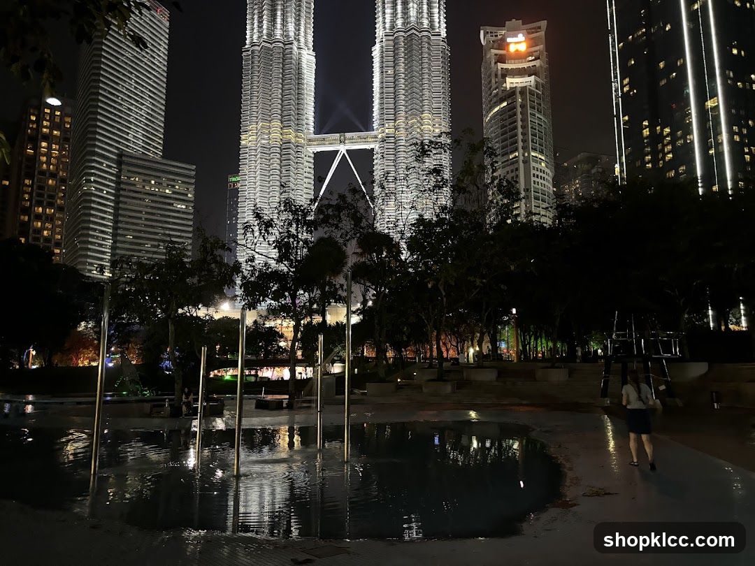Nighttime Cityscape with Twin Towers