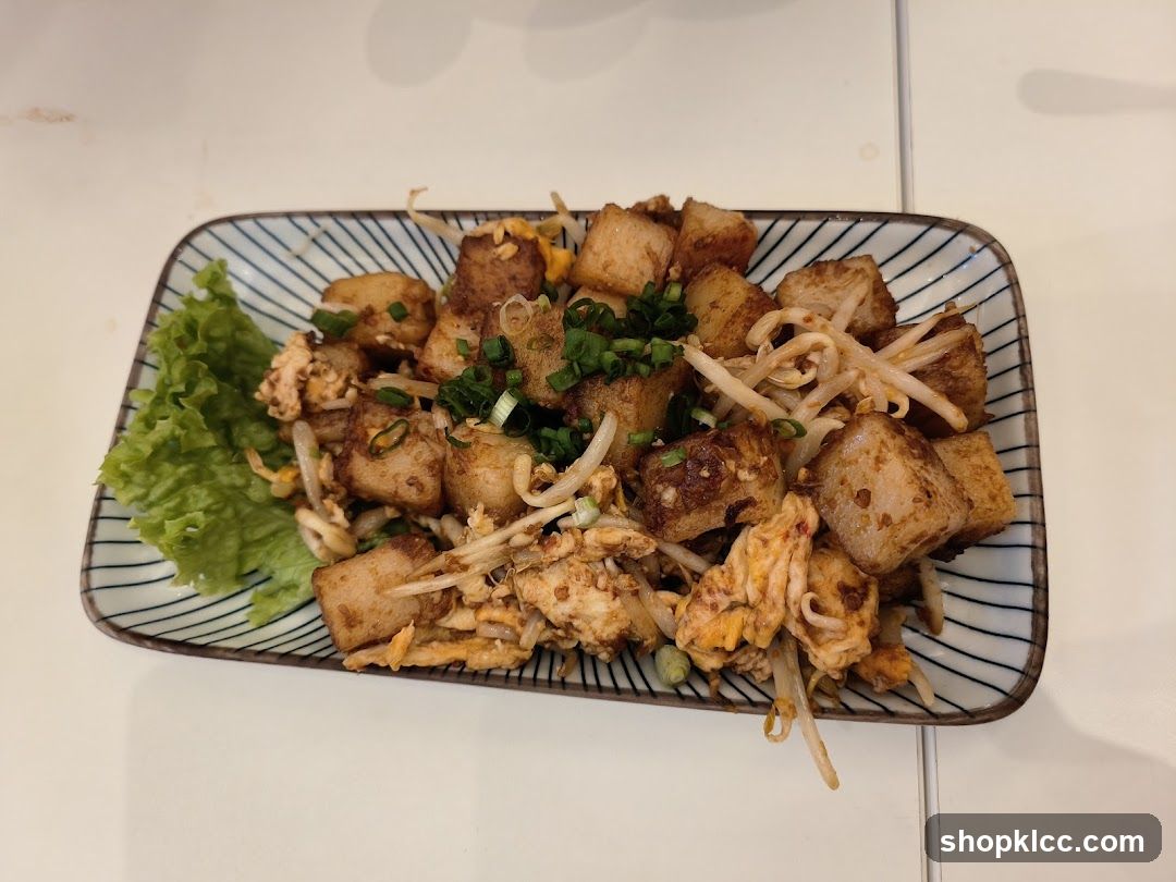Turnip Cake with Scrambled Eggs and Bean Sprouts
