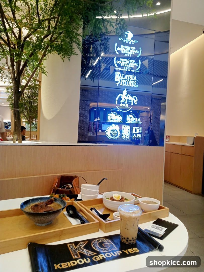 Restaurant Interior with Food and Awards