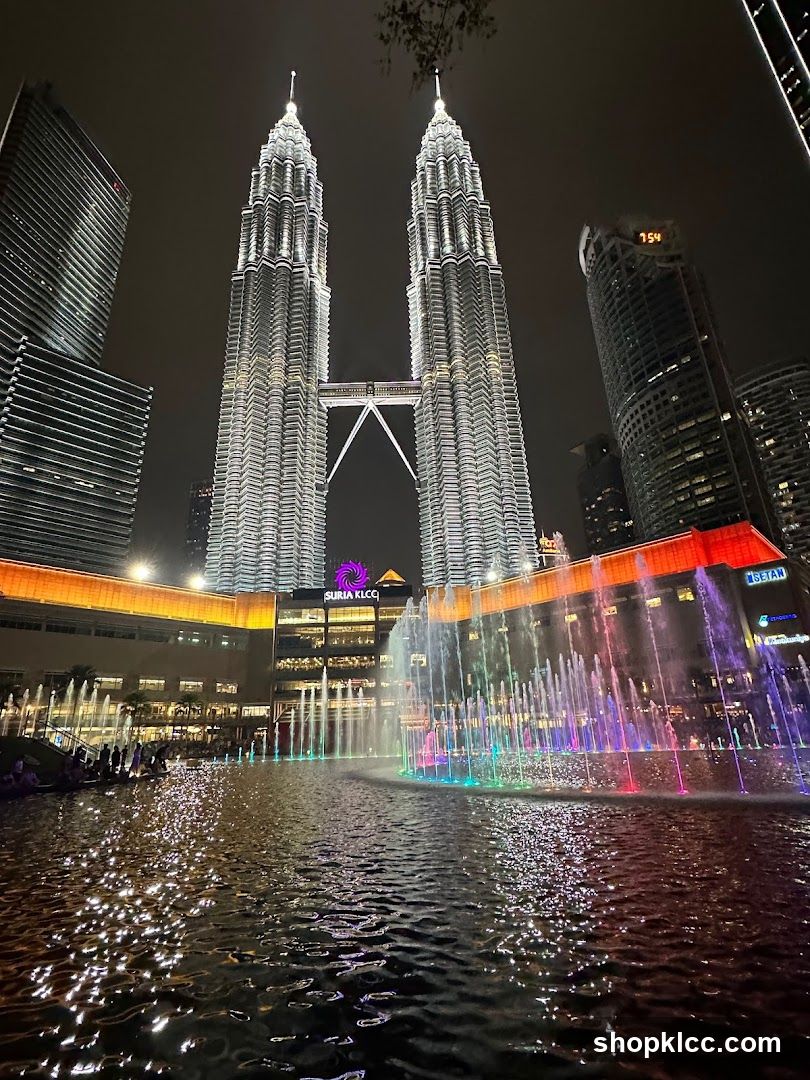 Petronas Towers at Night with Fountain Show