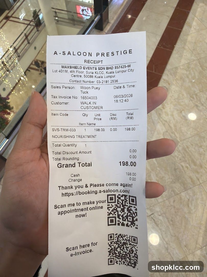 Receipt from A-Saloon Prestige