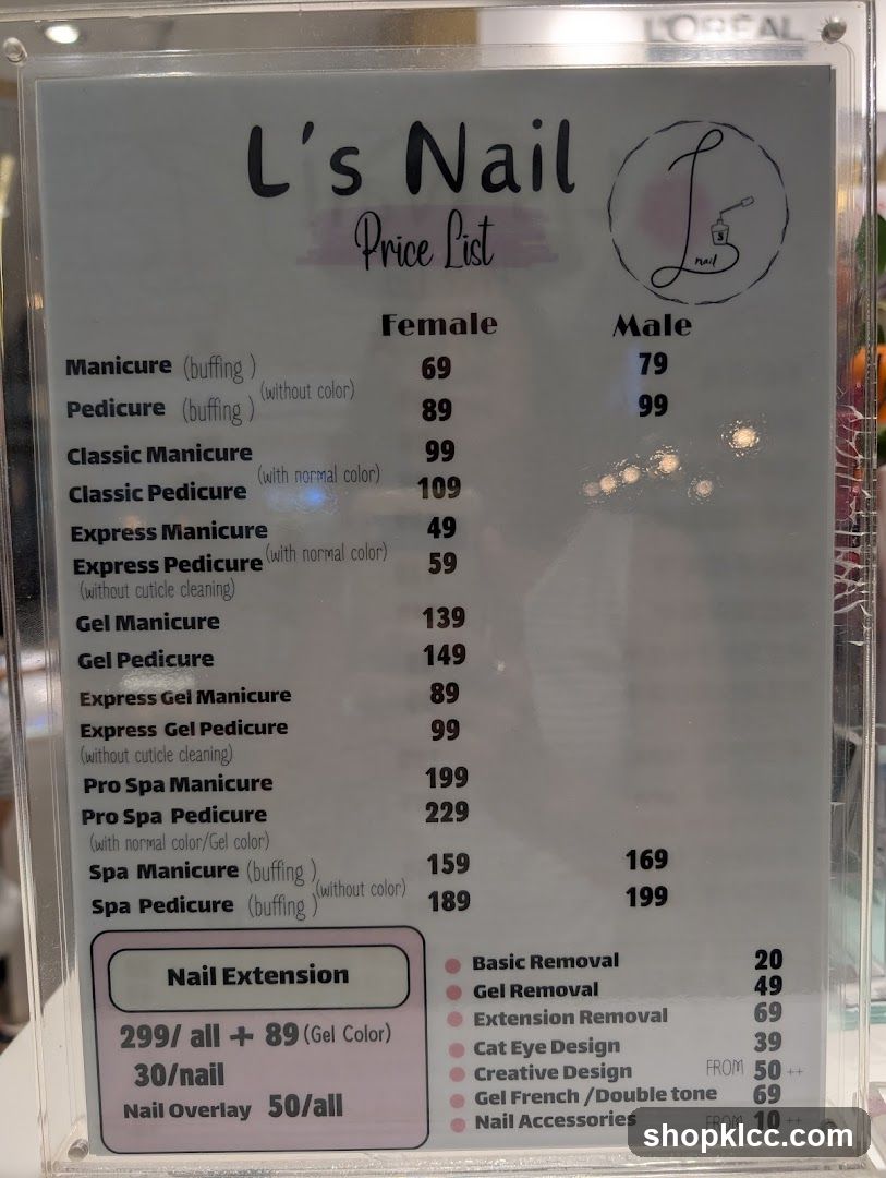 L's Nail Price List
