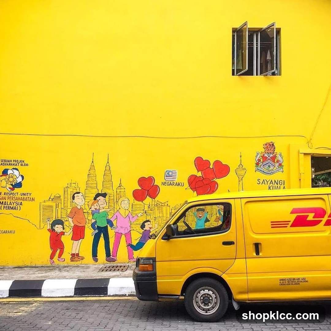Yellow Wall Mural with DHL Van