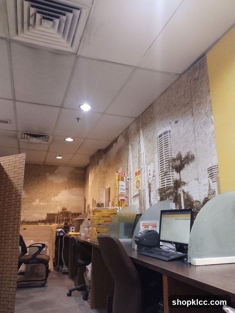 Office Interior with Cityscape Mural