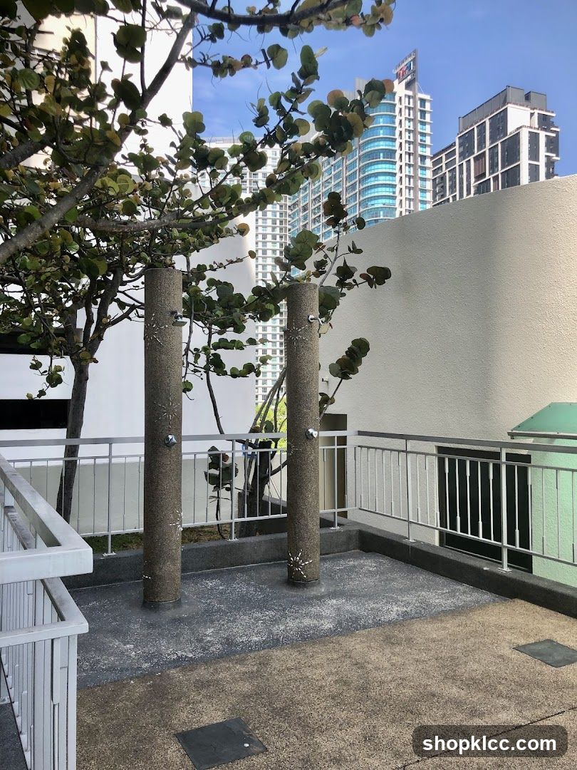 Outdoor Showers with Cityscape Background