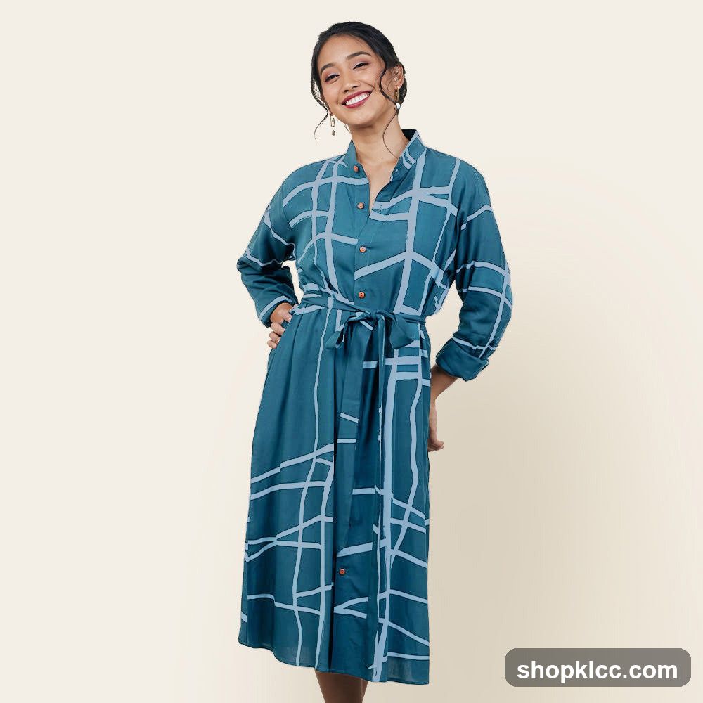 Woman in a patterned dress