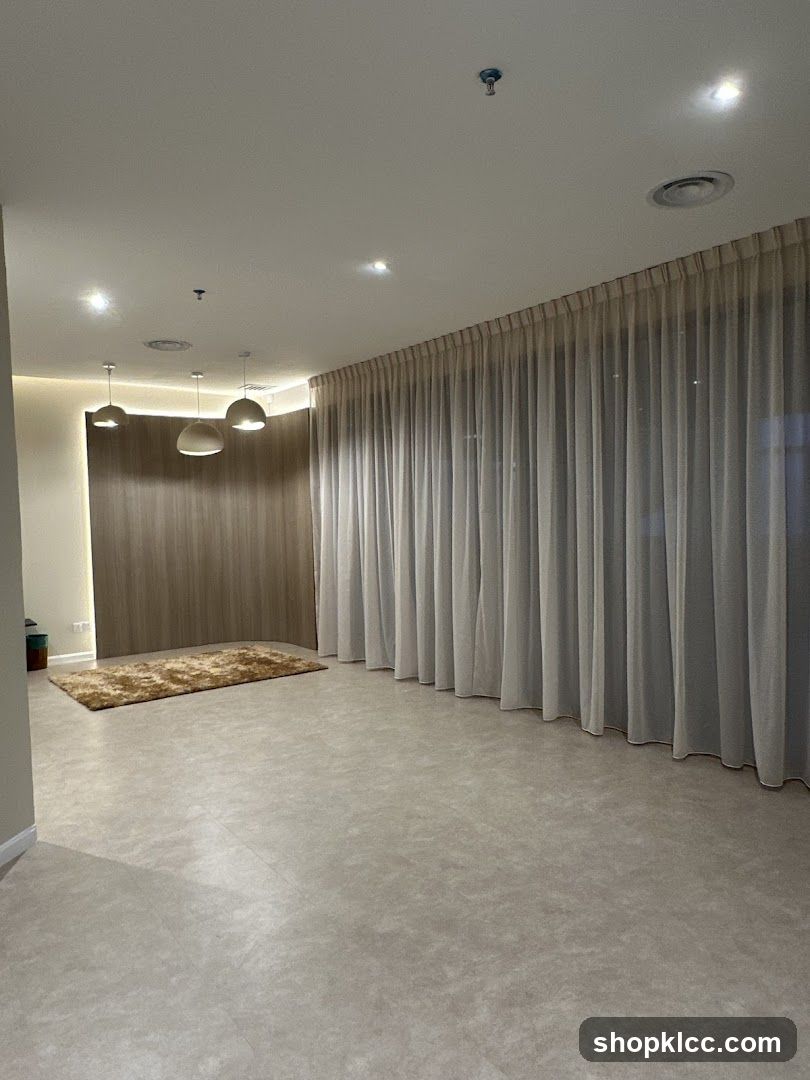 Empty Room with Curtains and Rug