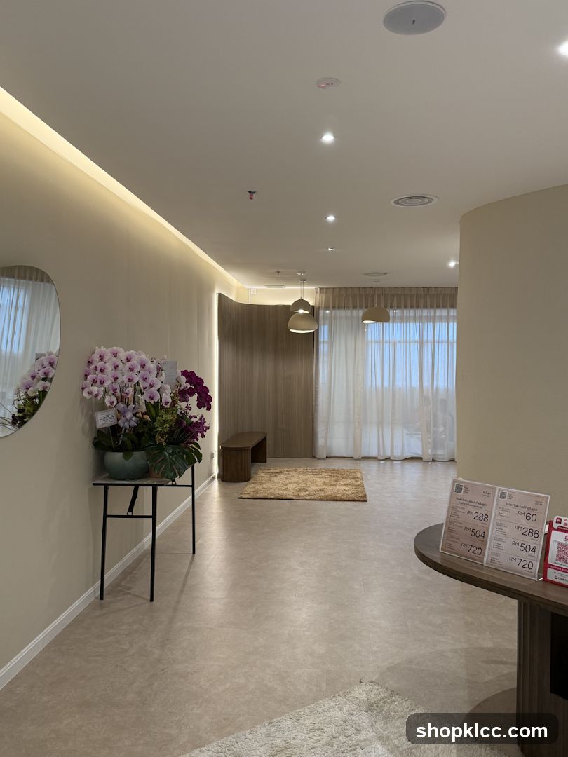 Modern Interior with Floral Arrangement and Price Lists