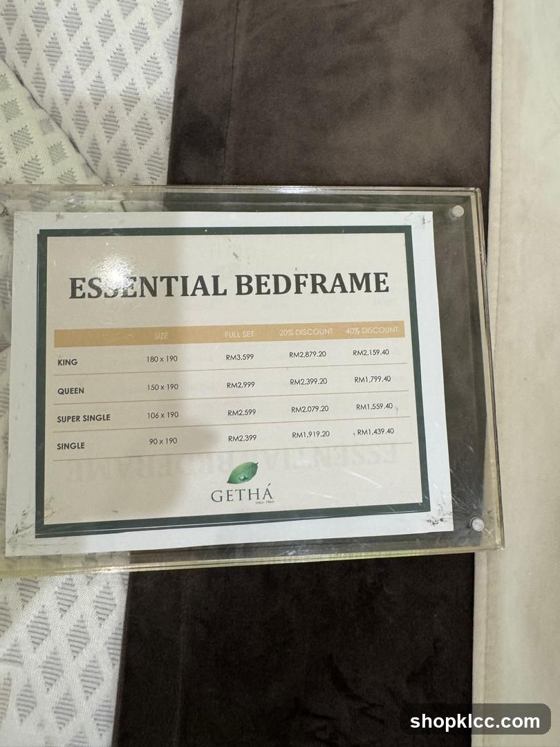 Essential Bedframe Price List