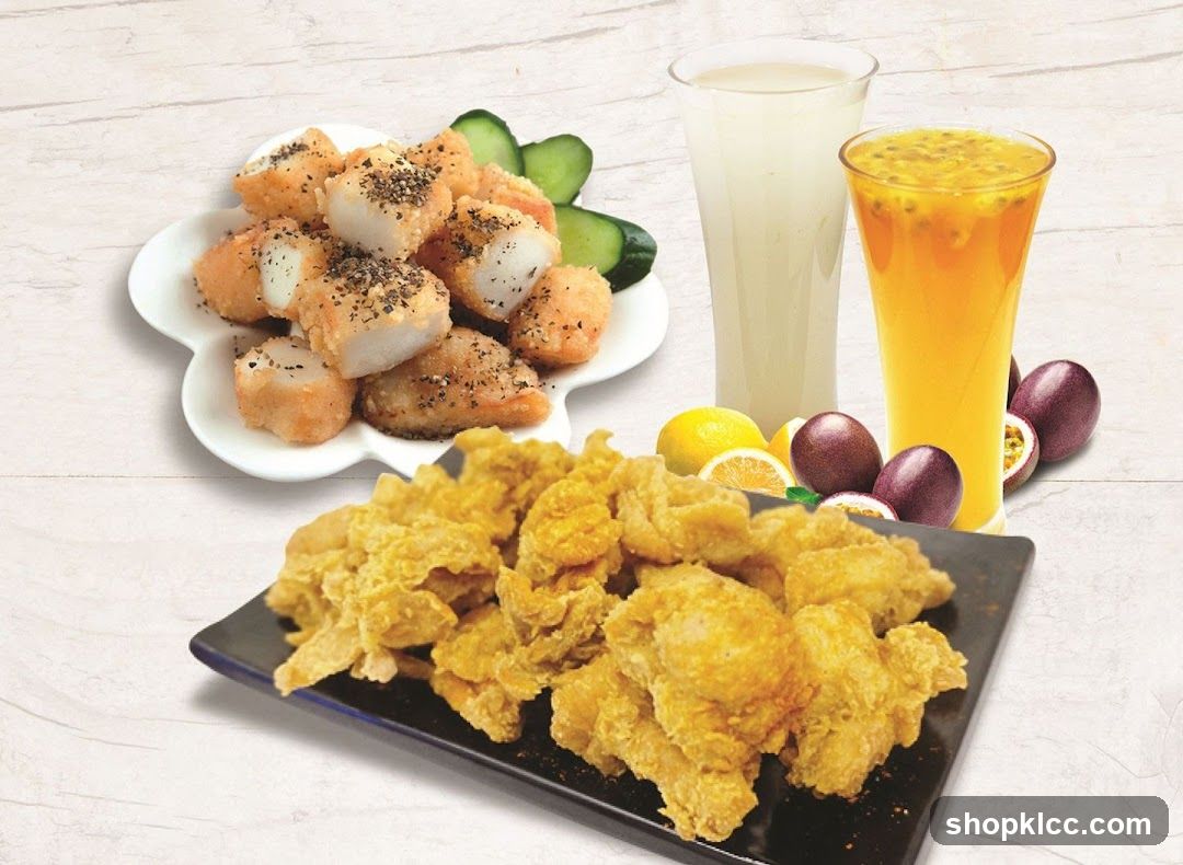 Fried Chicken and Dessert Platter with Drinks