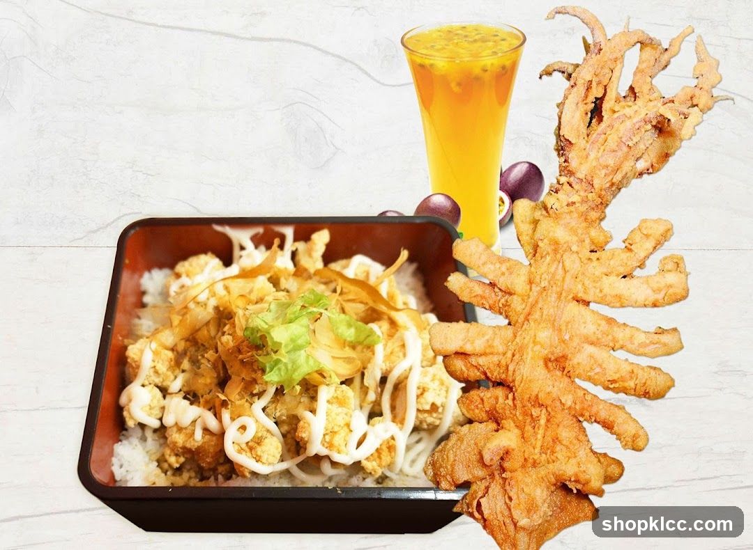 Fried Tempura and Rice Bowl with Juice