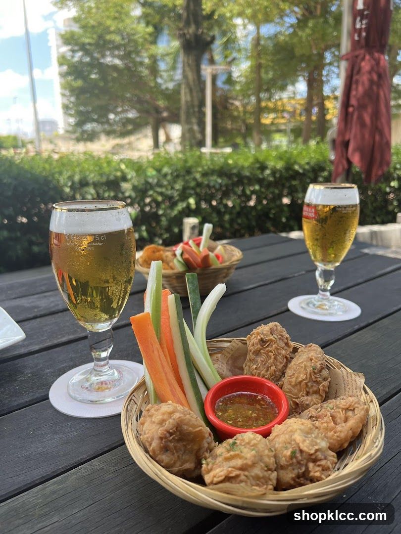 Outdoor Dining with Beer and Snacks