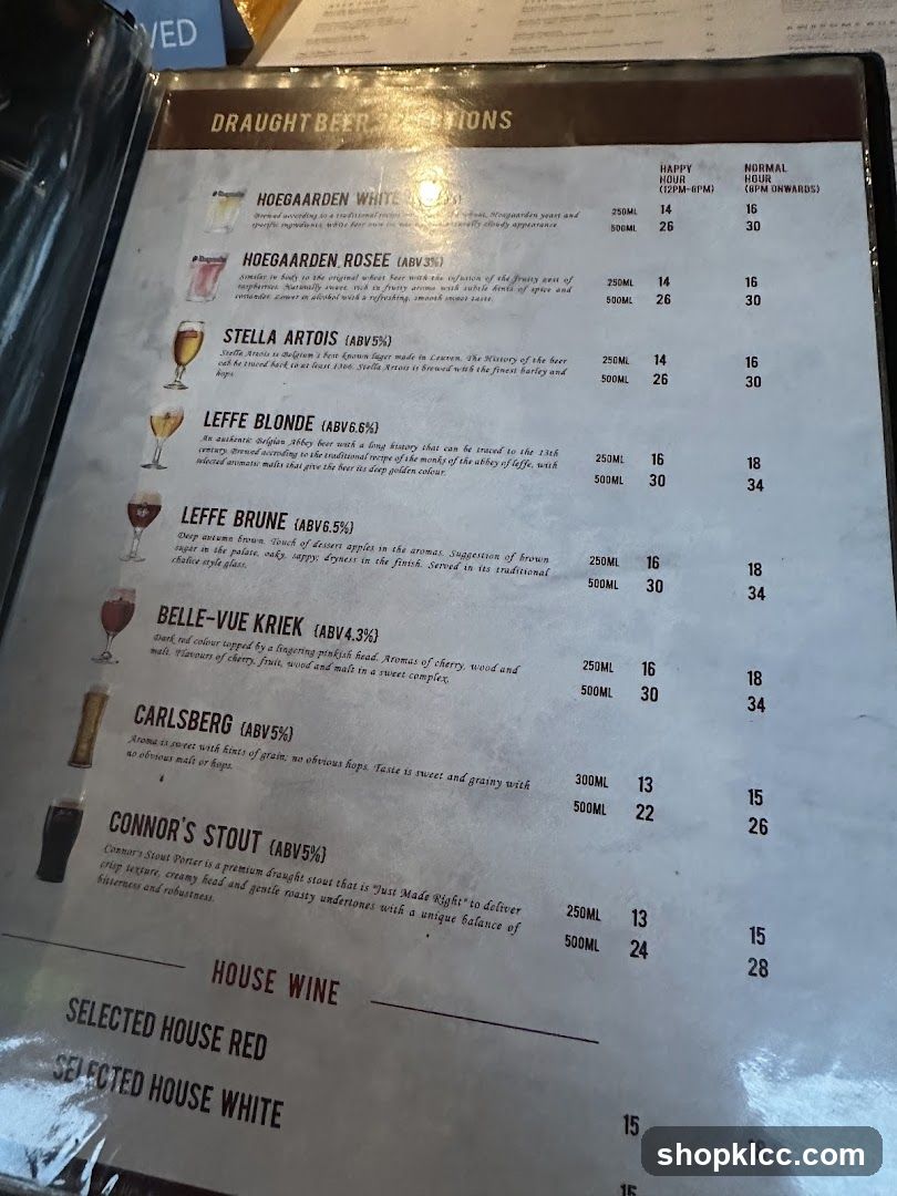 Draught Beer Selections Menu