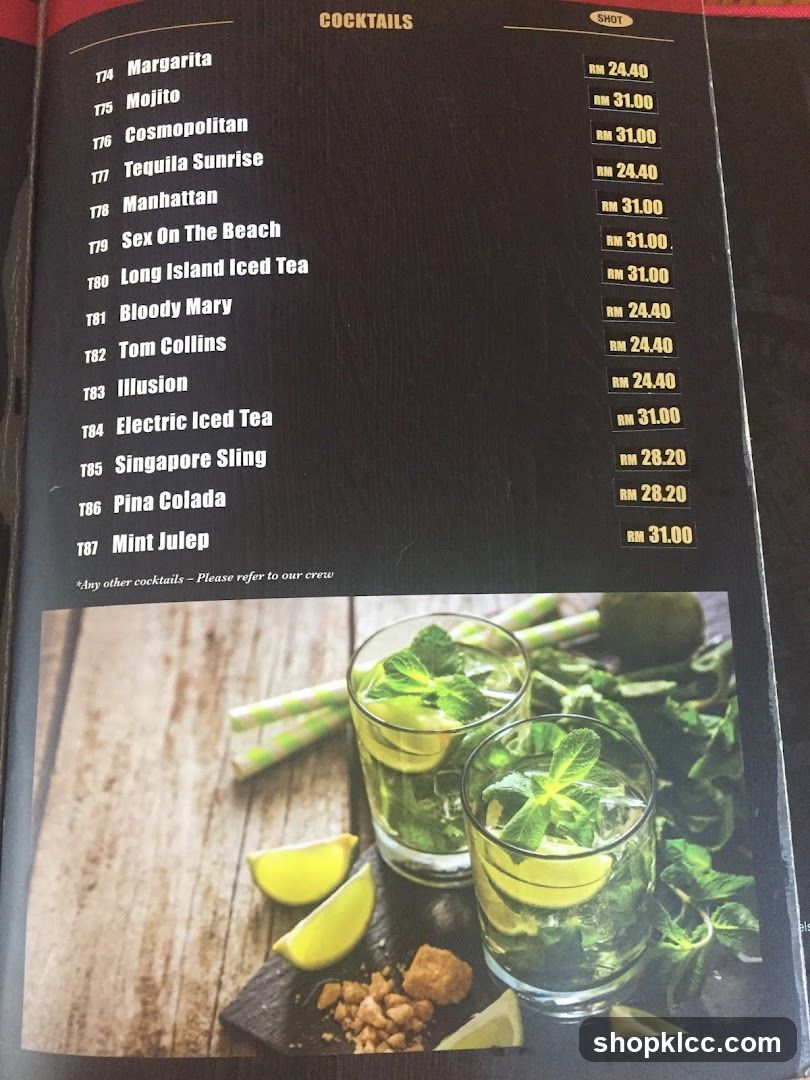 Cocktails Menu Page