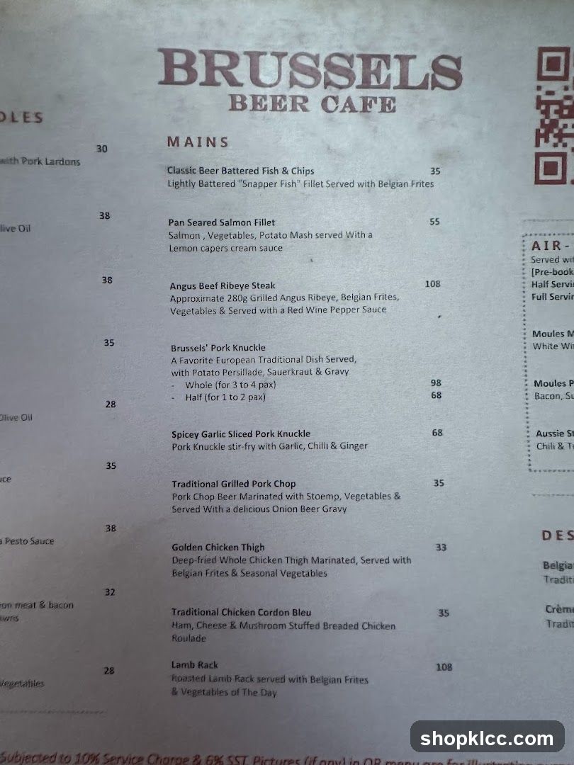 Brussels Beer Cafe Menu