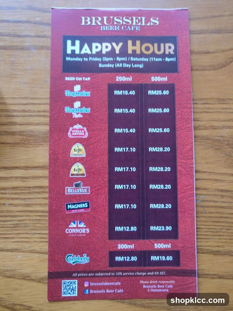 Brussels Beer Cafe Happy Hour Menu