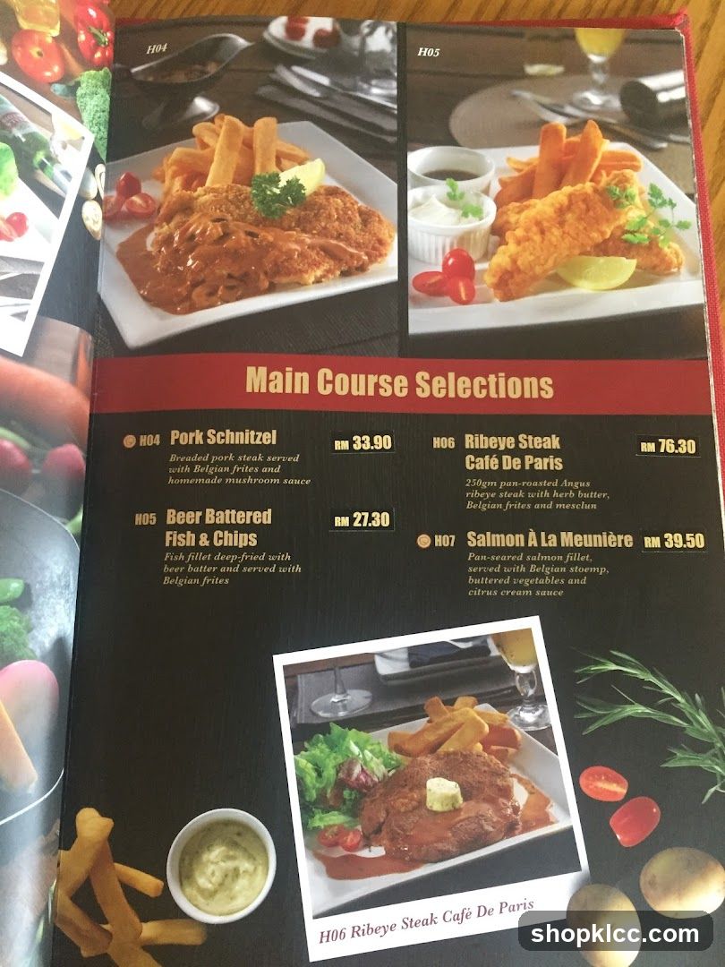 Main Course Selections Menu Page