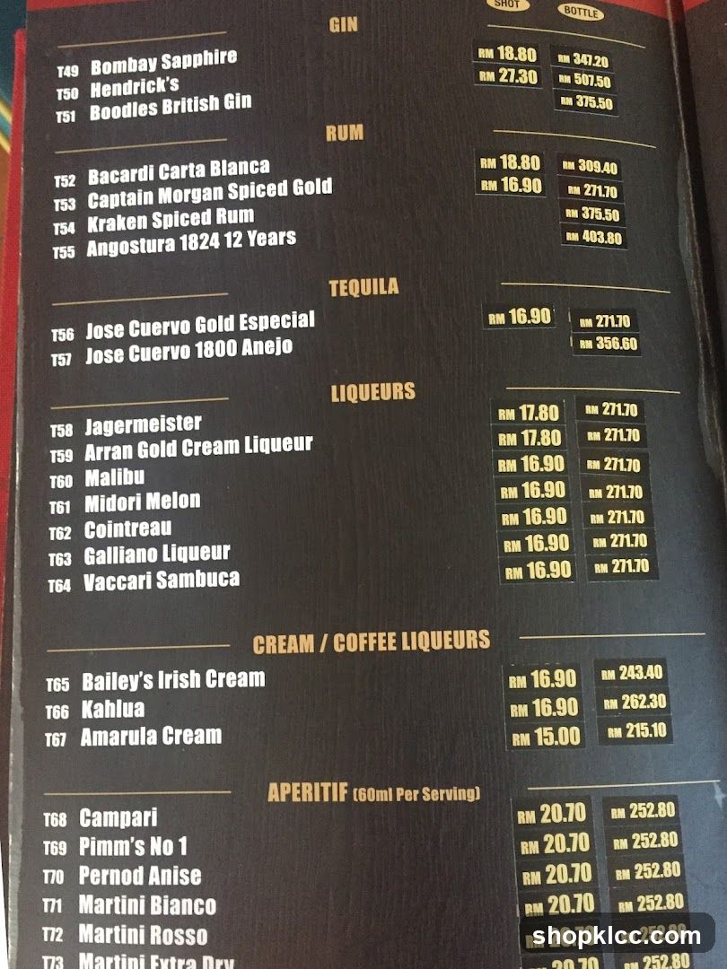 Alcohol Menu Page
