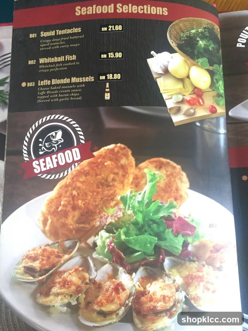 Seafood Selections Menu Page