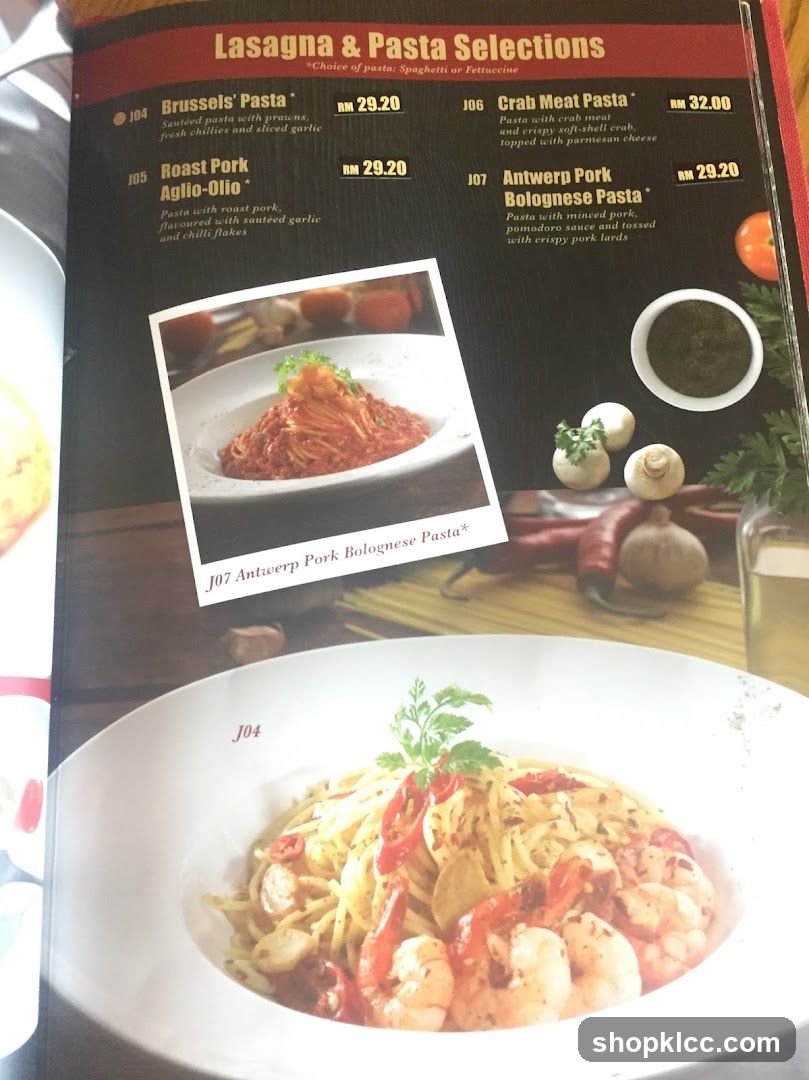 Lasagna & Pasta Selections Menu Page
