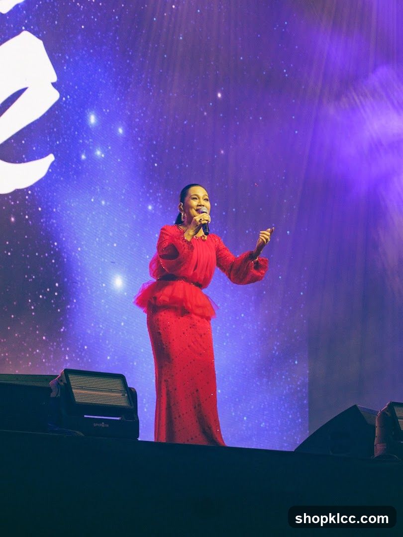 Singer on Stage in Red Dress