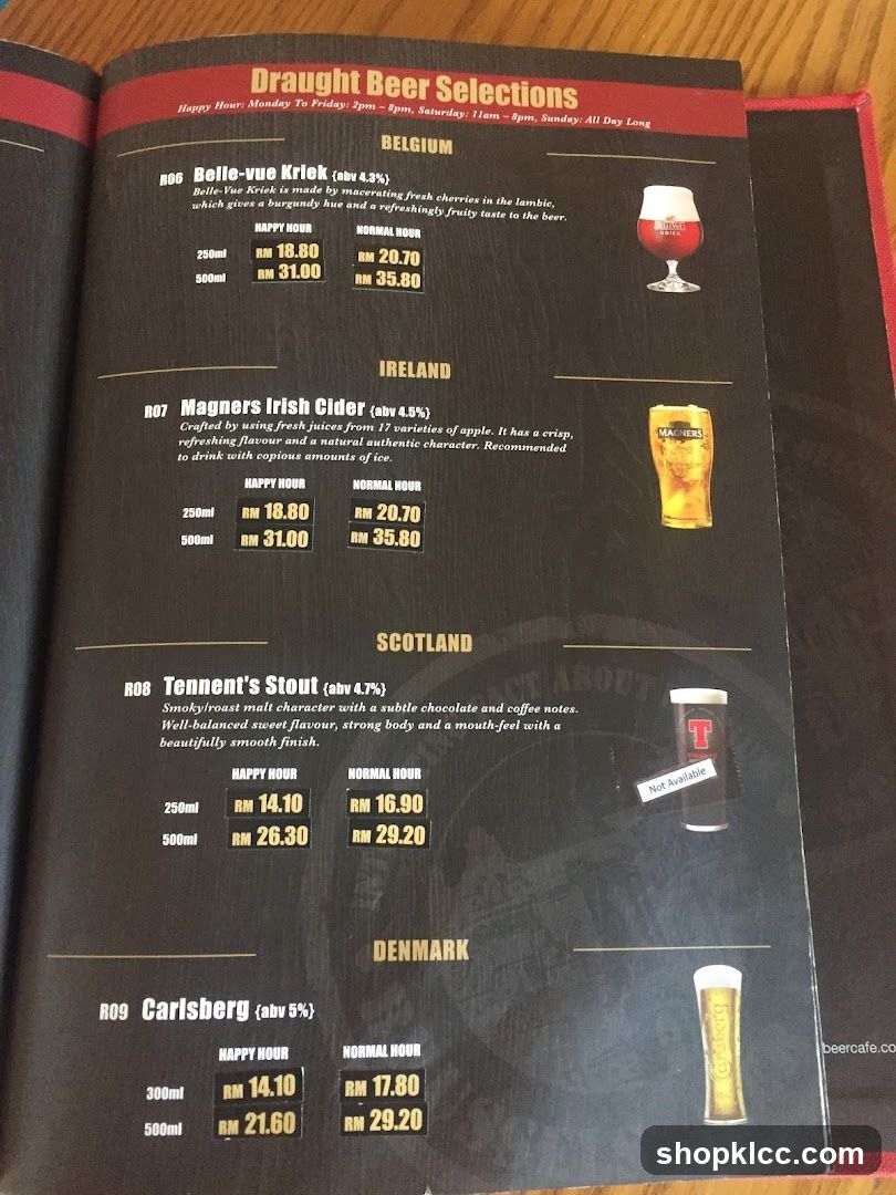 Draught Beer Selections Menu