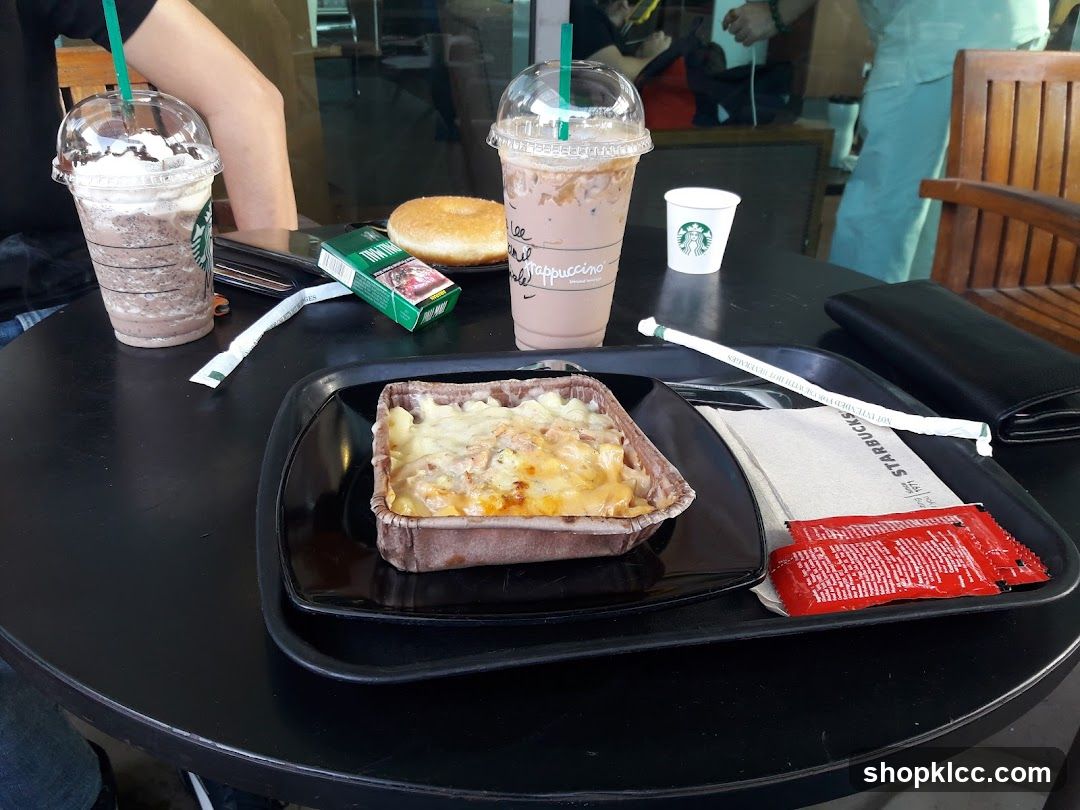 Starbucks Table Setting with Food and Drinks