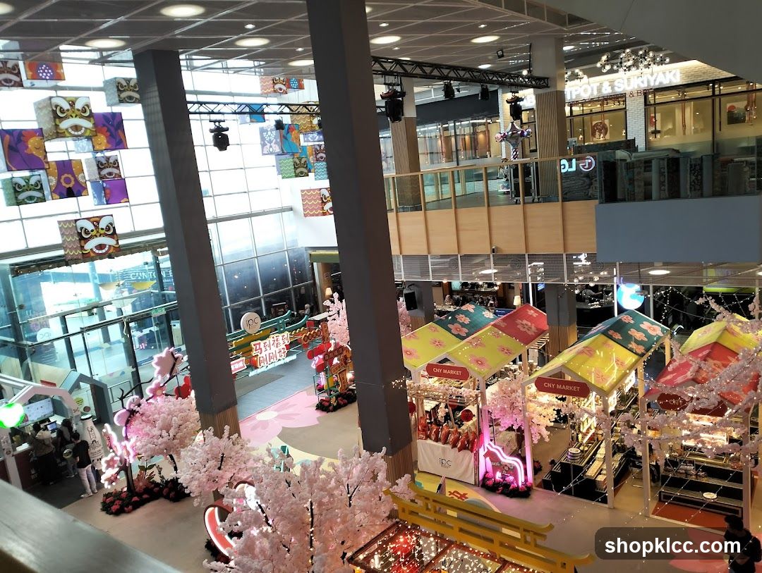Indoor Market with Festive Decorations