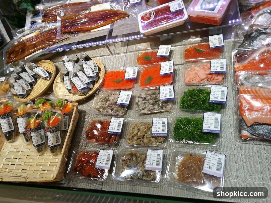 Assortment of Packaged Seafood and Sushi