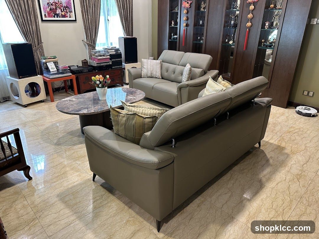 Living Room with Sofas and Display Cabinets