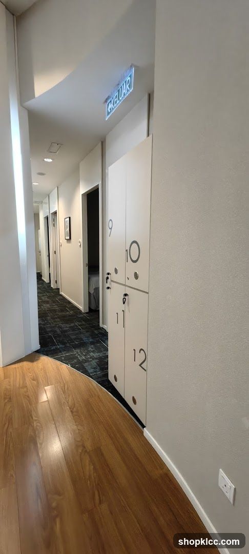 Hotel Corridor with Numbered Lockers