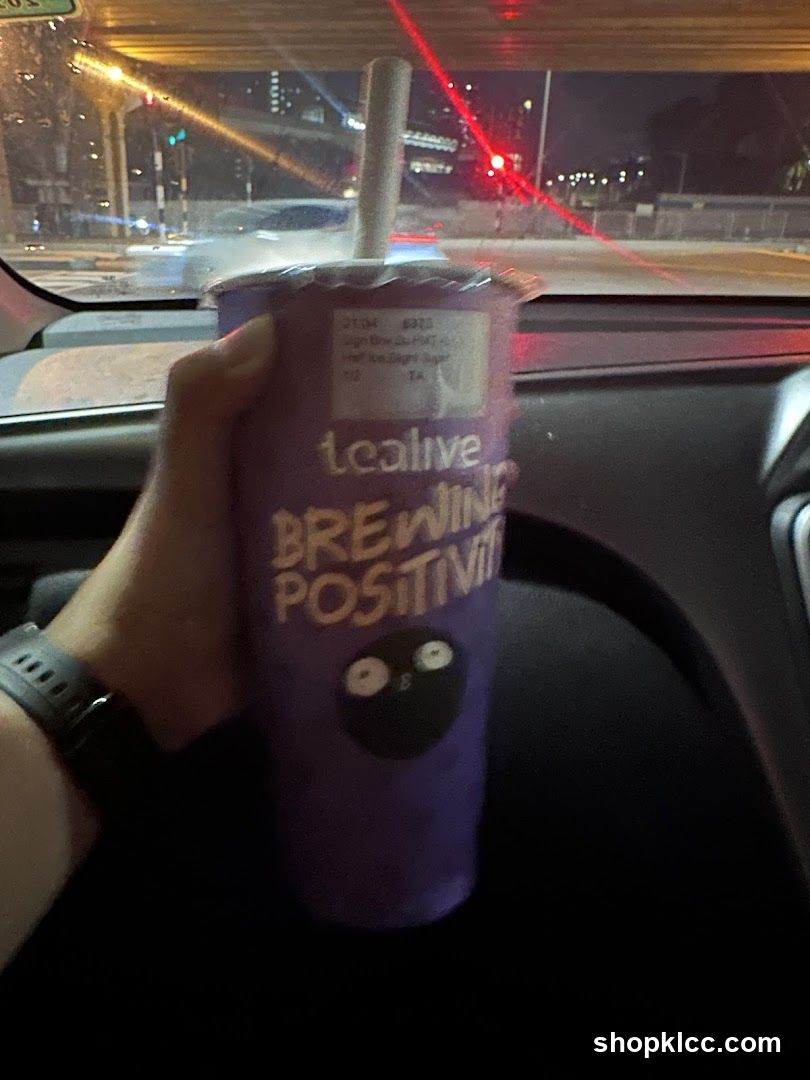 Tealive Cup in Car at Night