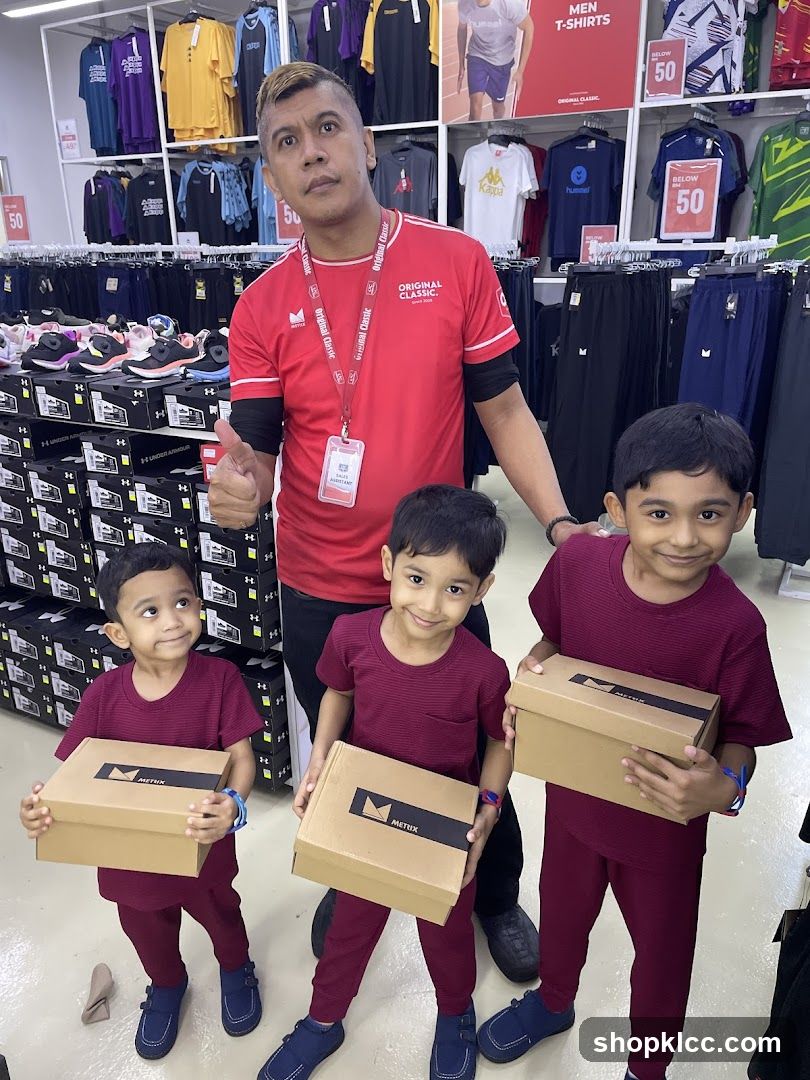 Men's Clothing Store Interior with Staff and Children
