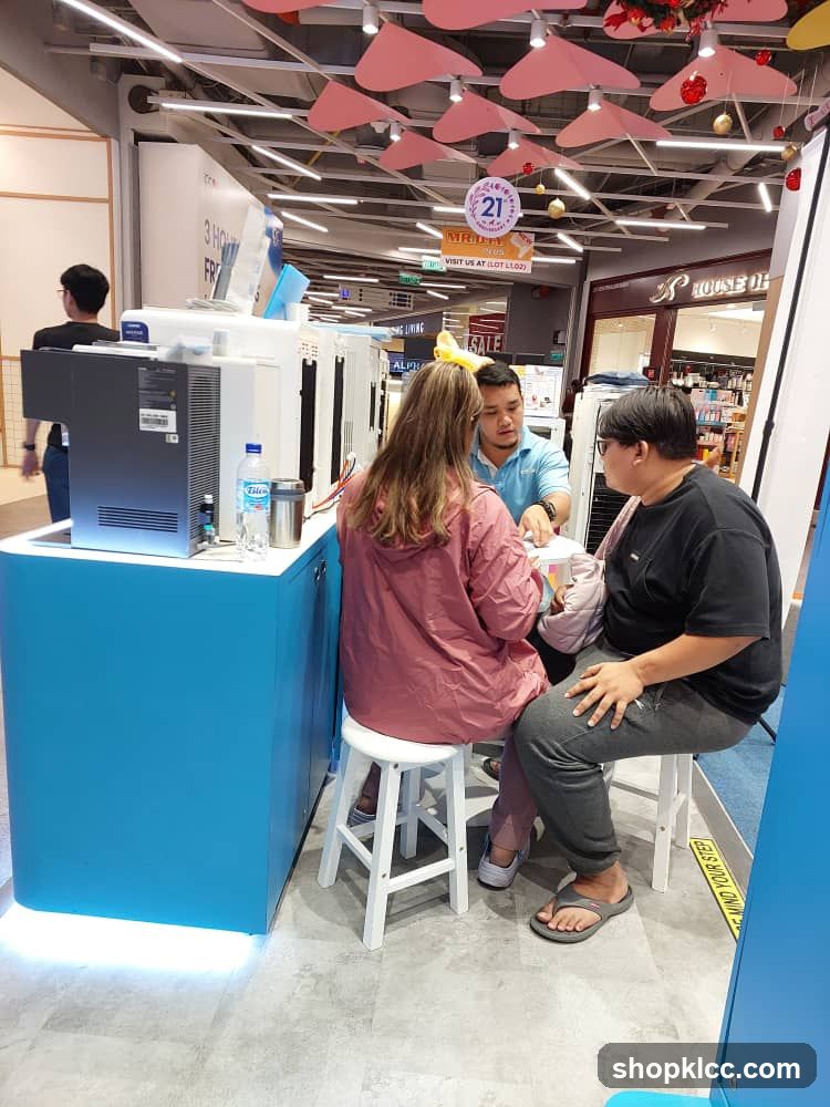 Sales interaction at a retail booth