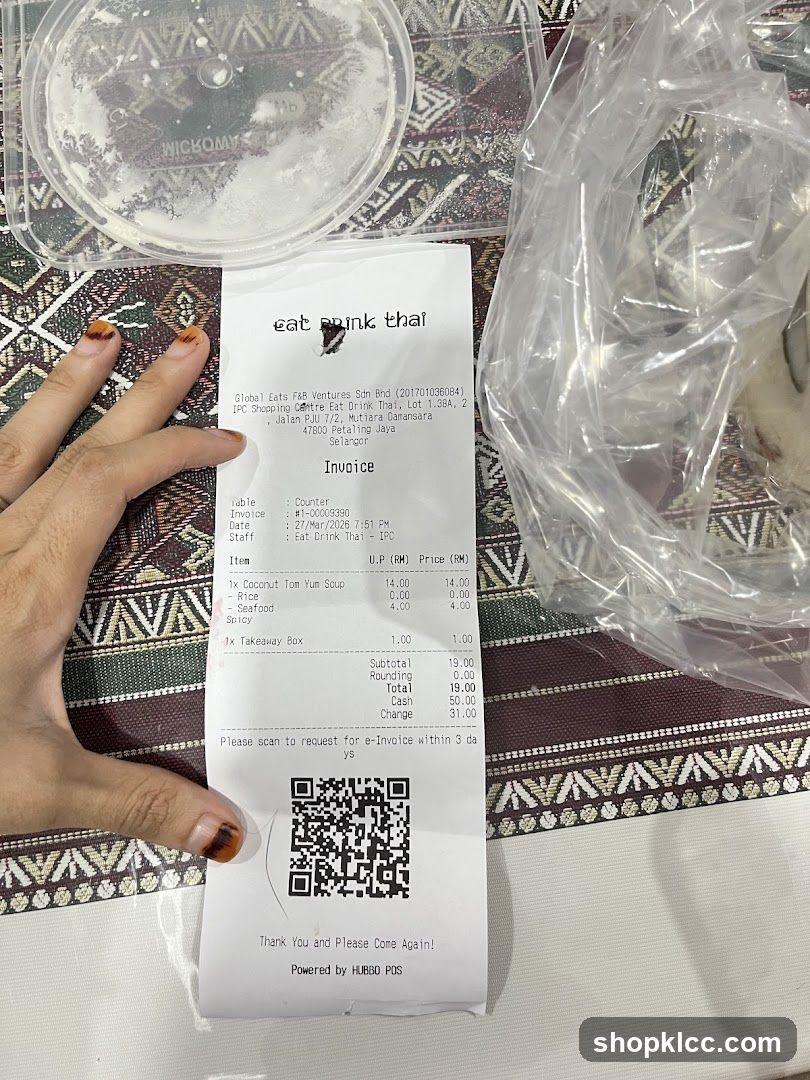Receipt from Eat Drink Thai