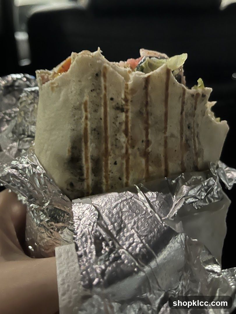 Close-up of a half-eaten wrap