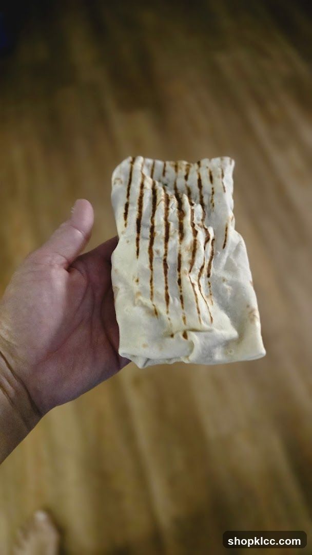 Hand holding a grilled wrap