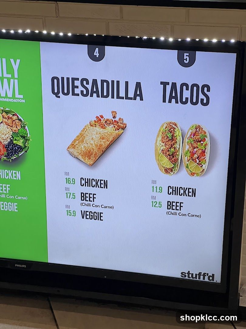 Quesadilla and Tacos Menu