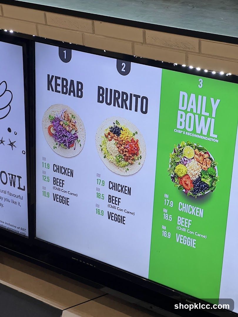 Kebab, Burrito, and Daily Bowl Menu