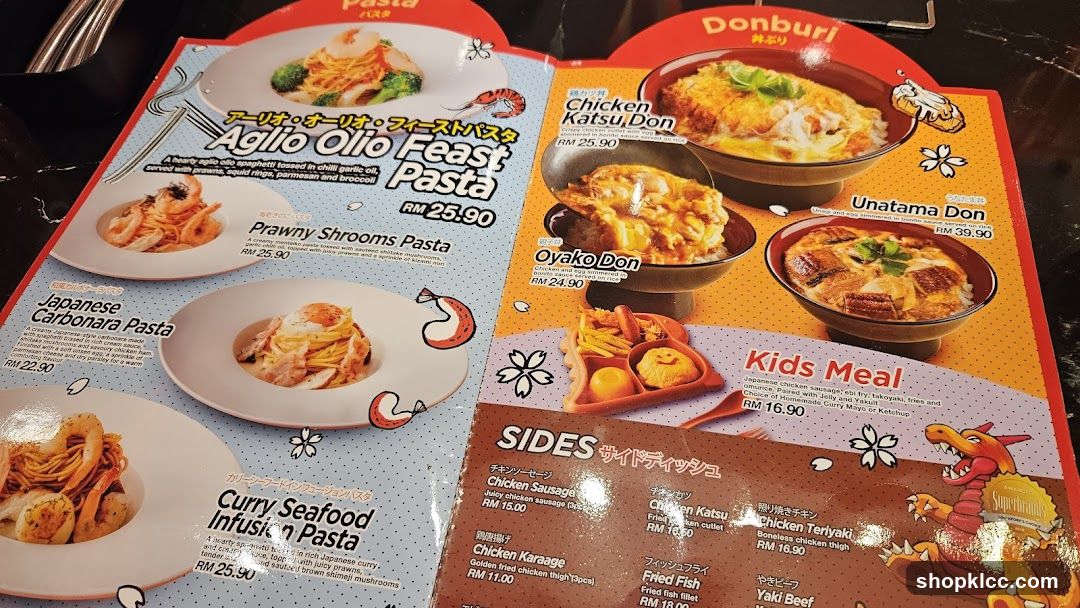 Menu with Pasta and Donburi Dishes
