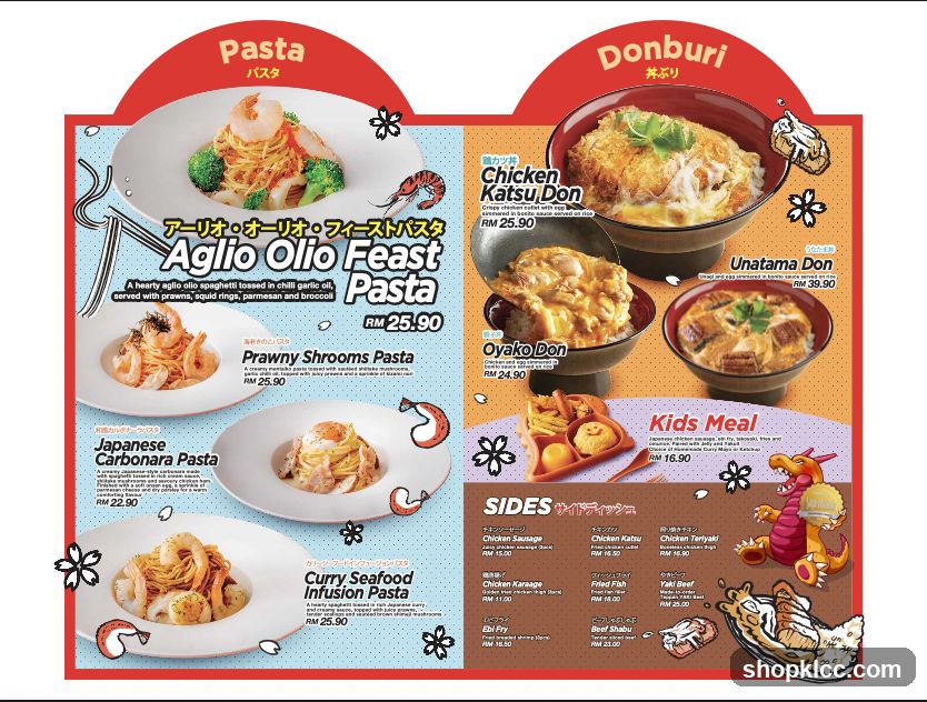 Pasta and Donburi Menu