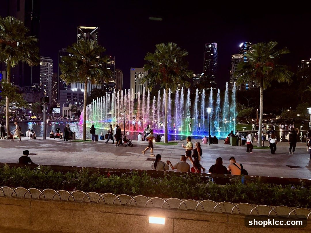 Nighttime Fountain Show in a City