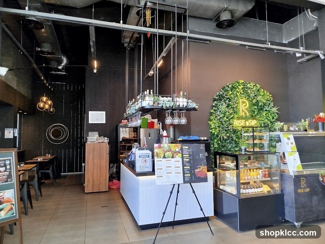 Cafe Interior with Display Cases and Seating