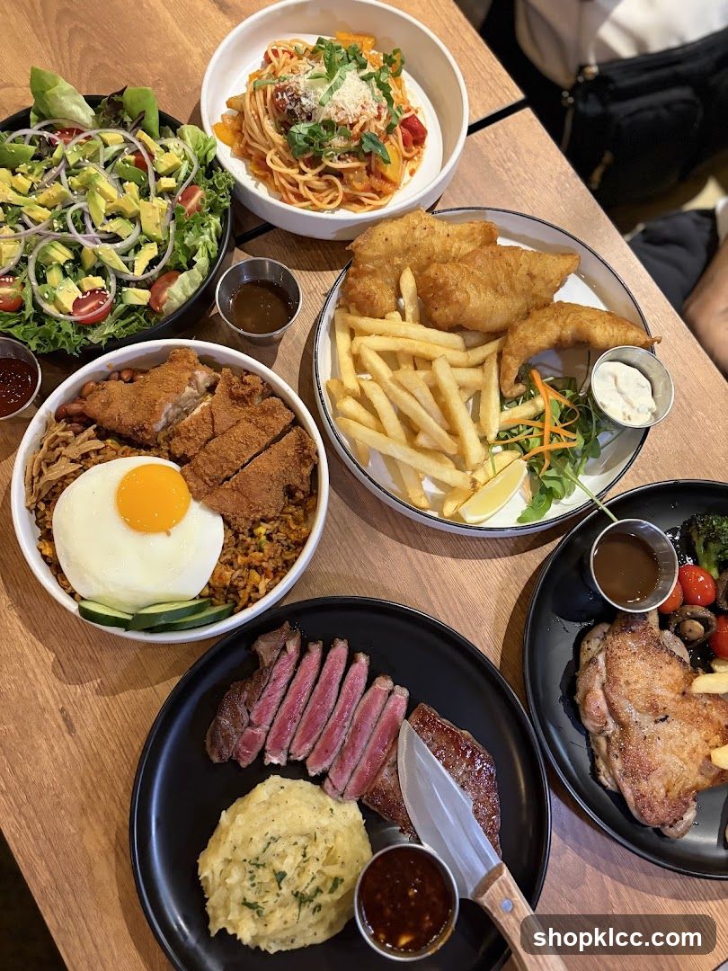 Various Dishes on a Wooden Table