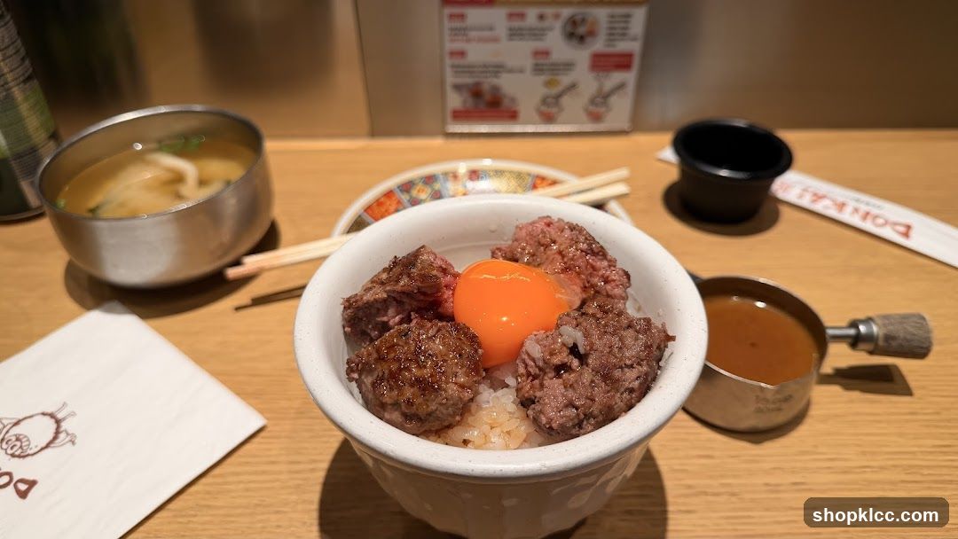 Beef Bowl with Egg Yolk and Miso Soup