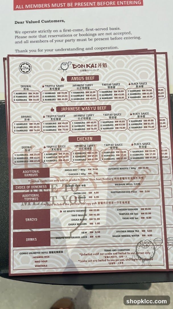 DON KAI Menu