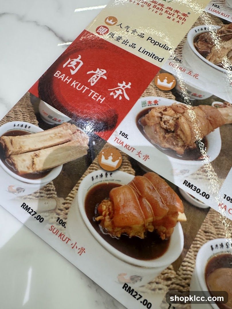 Bah Kut Teh Menu
