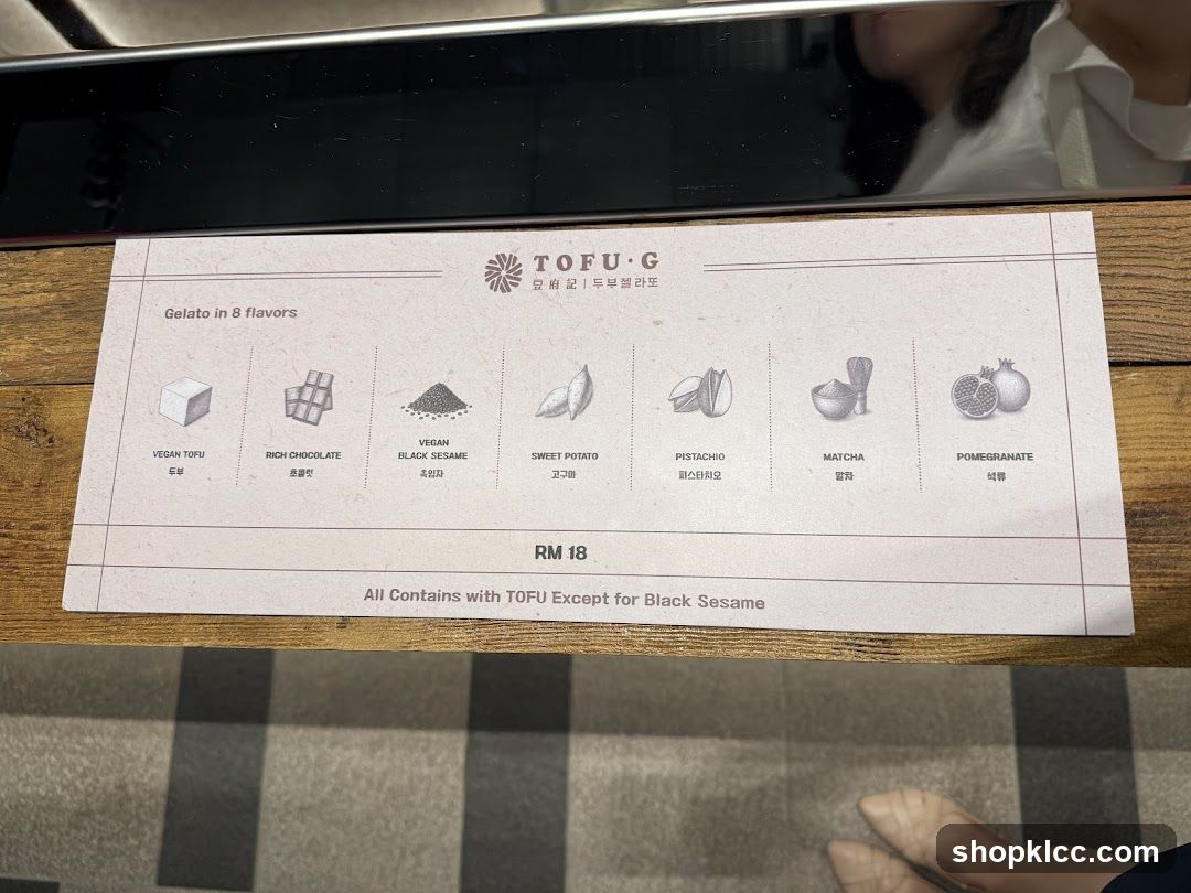 TOFU-G Gelato Menu