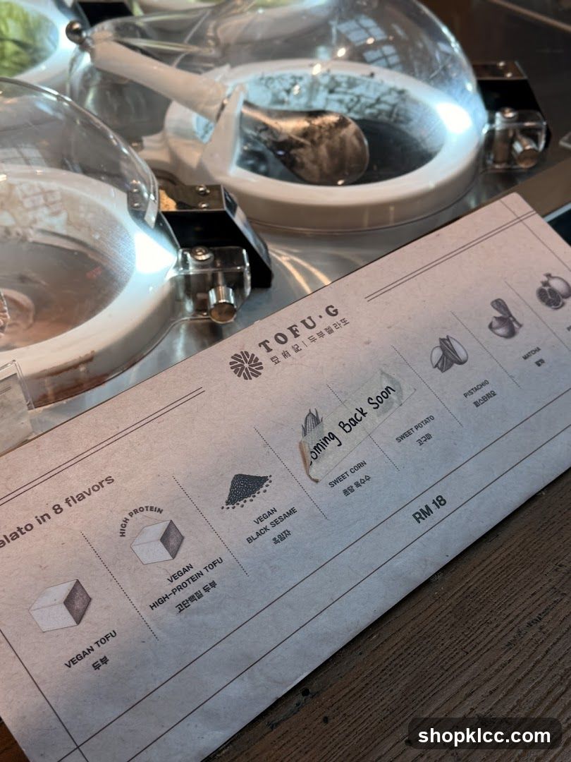 Tofu Gelato Menu