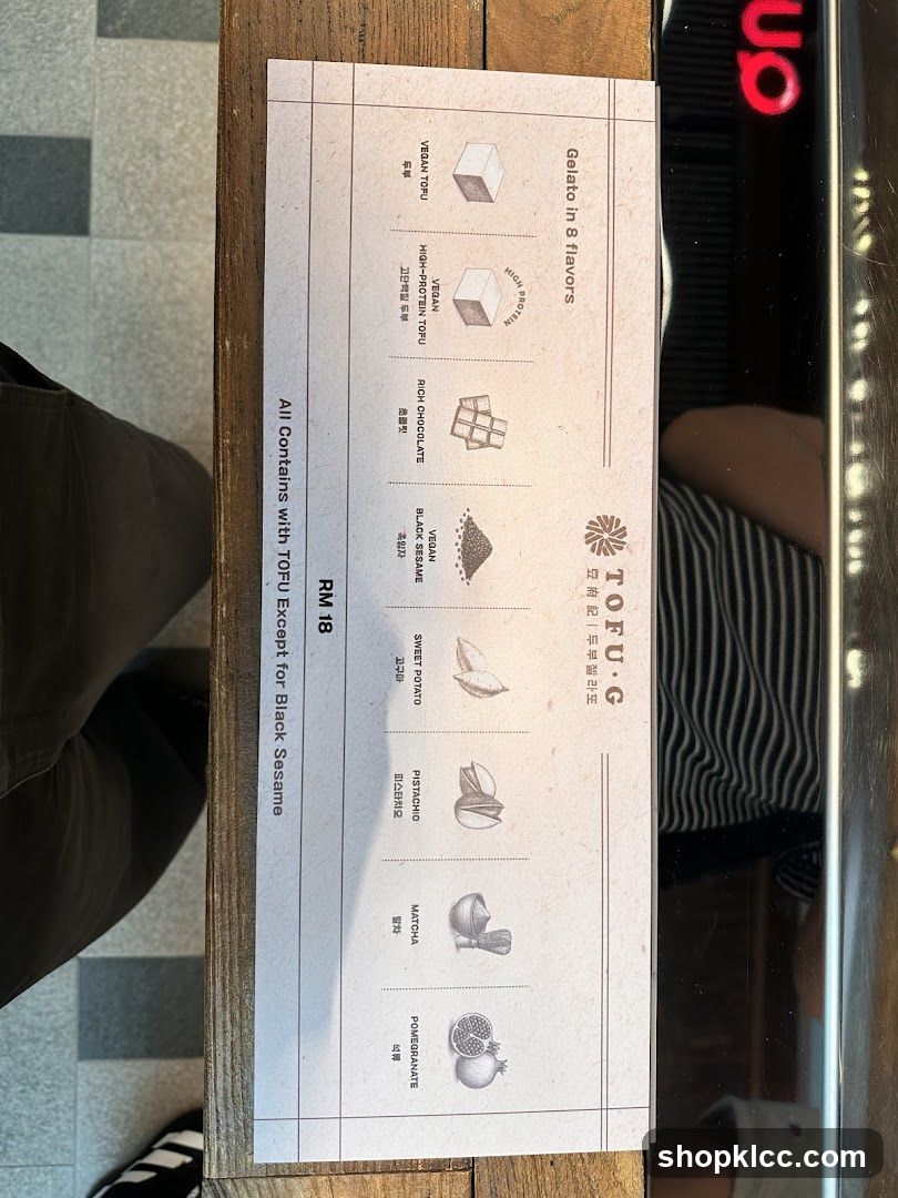 Tofu G Gelato Menu